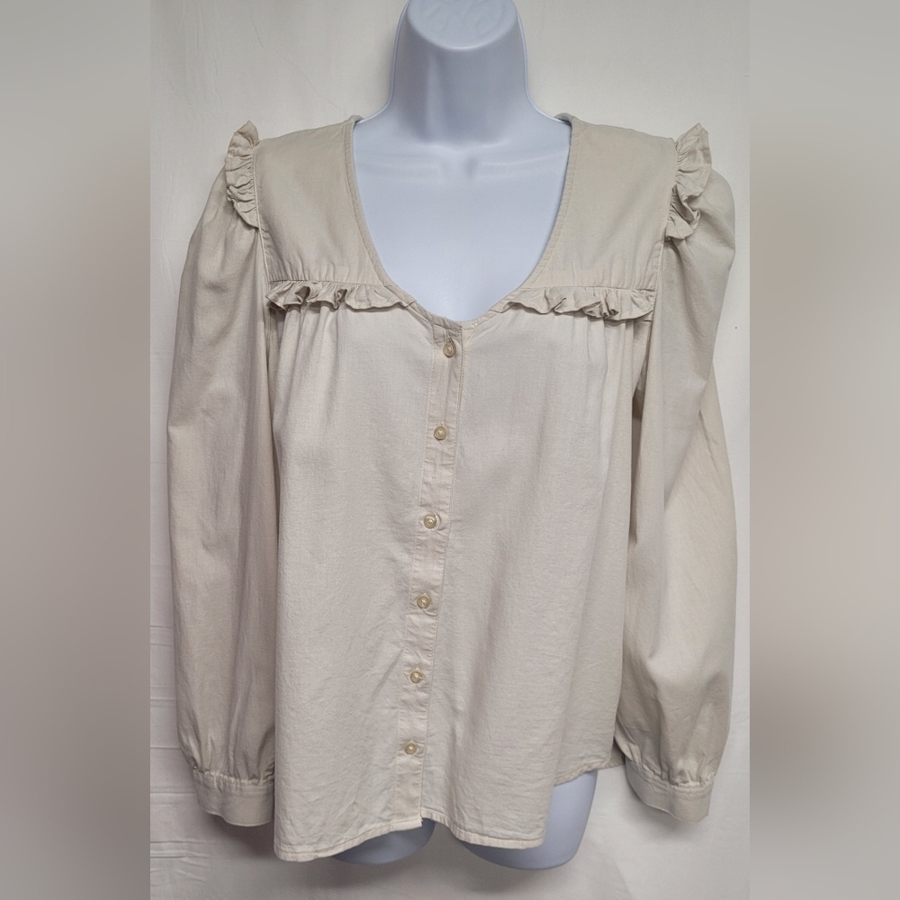 Lee Long Sleeve Button Down Shirt Top S Ruffle Cotton India